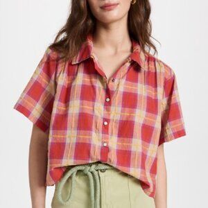 THE GREAT. Plaid Button-Up Shirt in Red and Yellow